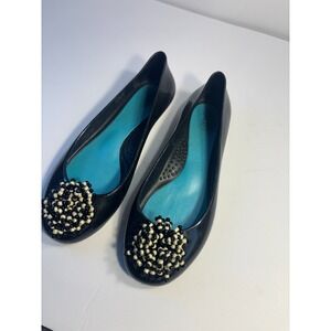 Oka-B Jellies Slip On Ballet‎ Flats Shoes Womens Size 7 Black Beaded Embellished